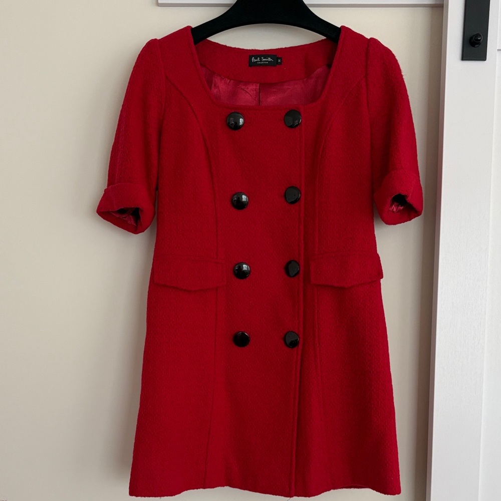Paul Smith Vibrant Red Coat with Black Buttons